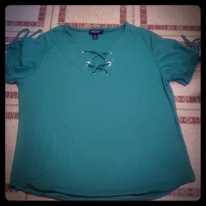 Lace up short sleeve top